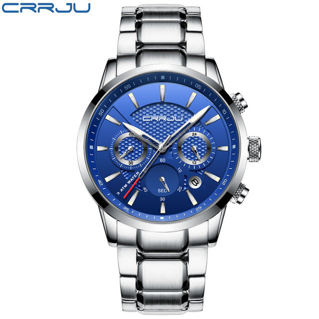 CRRJU Men Watch 30m Waterproof Mens Watches Top Brand Luxury Steel Watch Chronograph Male Clock Saat relojes hombre