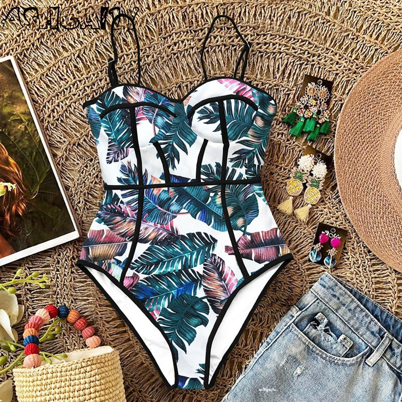 New Sexy One Piece Swimsuit Women Swimwear Cut Out Bathing Suit Summer Push Up Monokini Print Swim Suit  Beach Wear Female