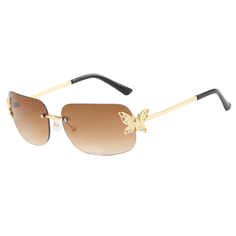 Frameless rectangular butterfly retro women's internet famous street photography diamond studded sunglasses
