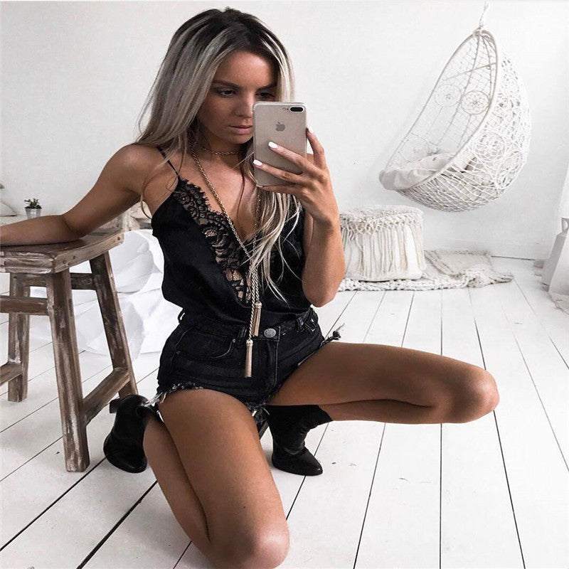 Fashion Women Ladies Summer Lace strap Off-shoulder Blouses  Women Black Sleeveless Tank Tops Casual Blouses Crop Tops