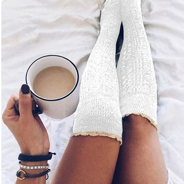 Fashion Ladies Knee High Lace Socks Women Over Knee Socks Thigh High Thick Lovely Girl Knitting Long Stockings