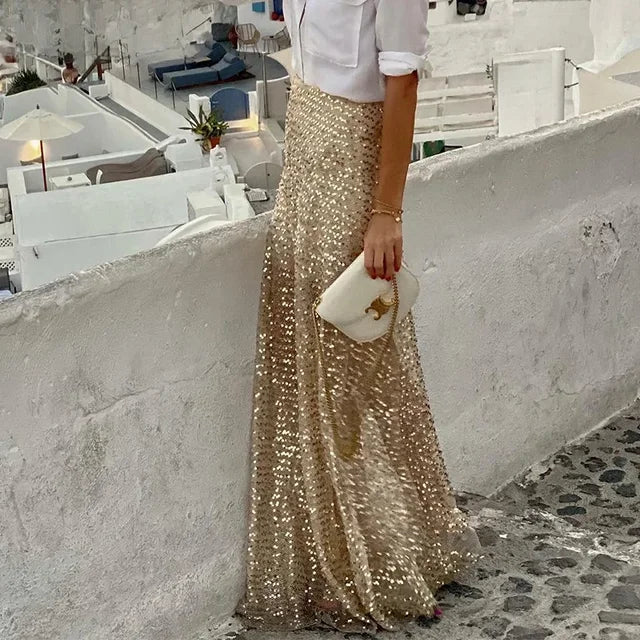 Women's sequin long skirt sequin skirt