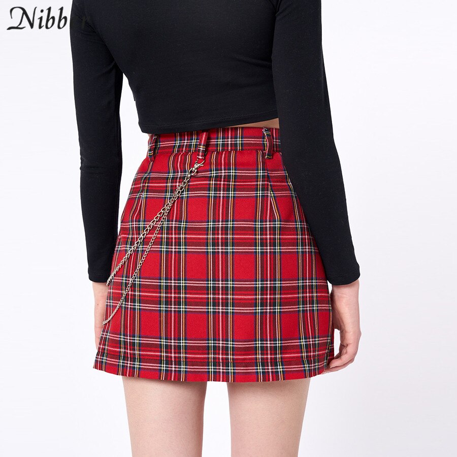 Nibber spring Vintage red Plaid mini skirts Women summer fashion office lady club party casual short pleated skirts mujer