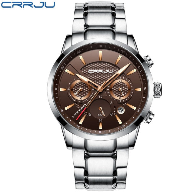 CRRJU Men Watch 30m Waterproof Mens Watches Top Brand Luxury Steel Watch Chronograph Male Clock Saat relojes hombre