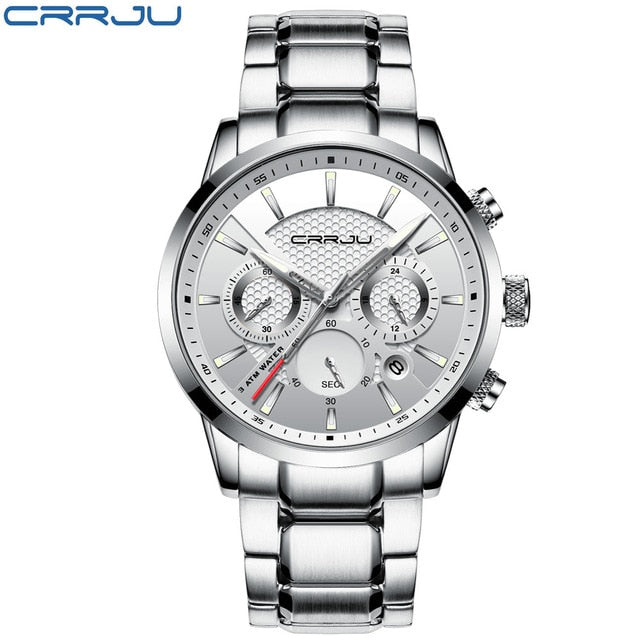 CRRJU Men Watch 30m Waterproof Mens Watches Top Brand Luxury Steel Watch Chronograph Male Clock Saat relojes hombre