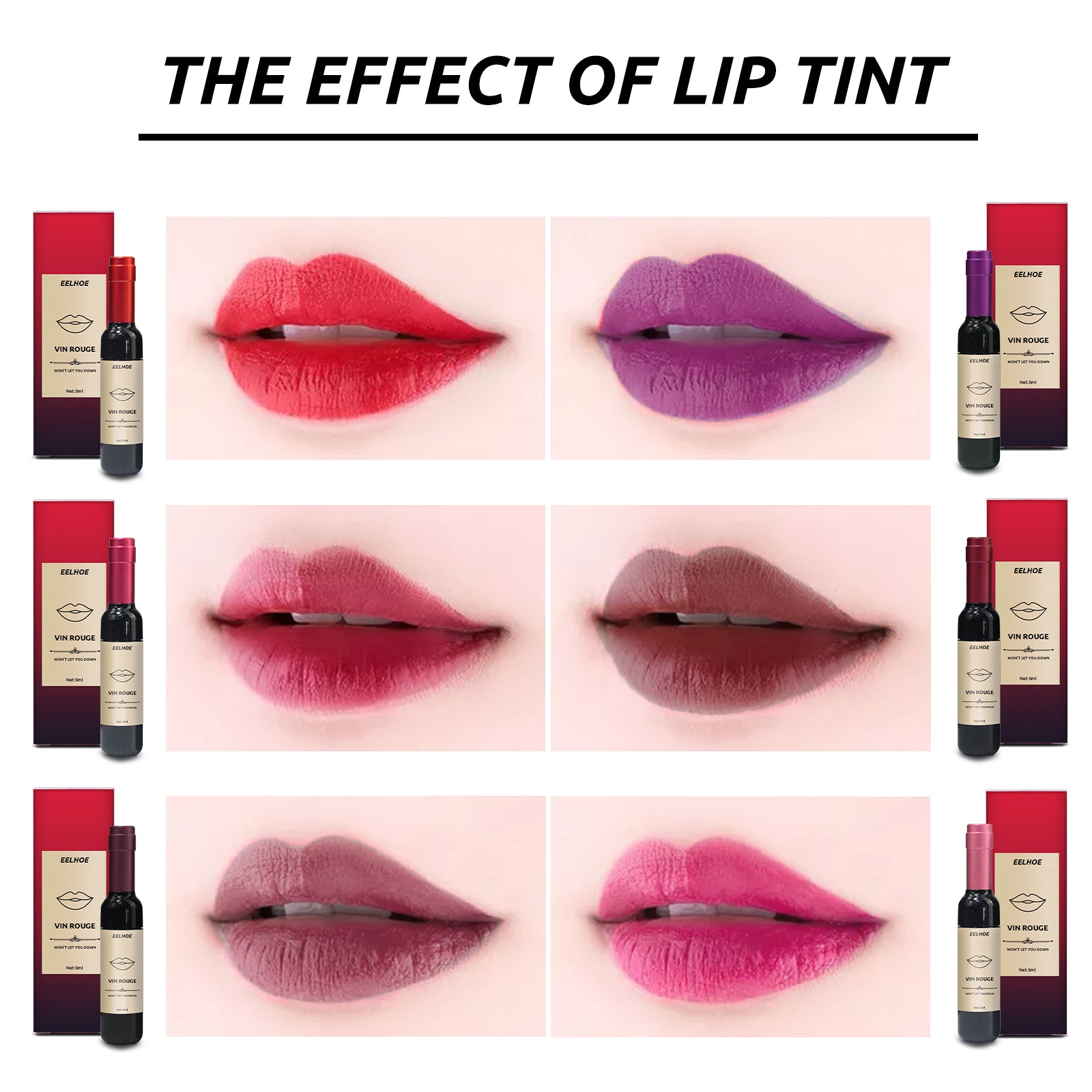 Vin Rouge Lip Tint, Non-Stick Cup Color Development Portable Waterproof Non-Fading Moisturizing Red Wine Bottle Lip Glaze