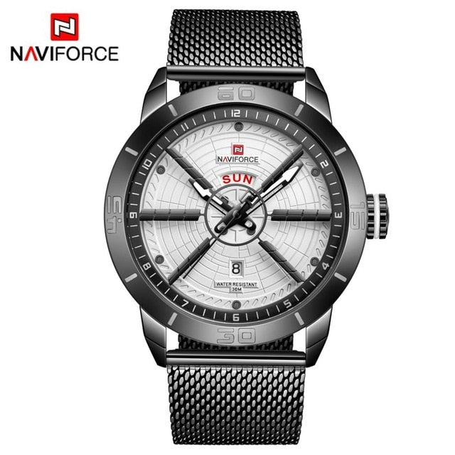 NAVIFORCE Mens Watches Top Brand Luxury Sport Watch Mesh Steel Date Week Waterproof Quartz Watch for Men Clock Relogio Masculino