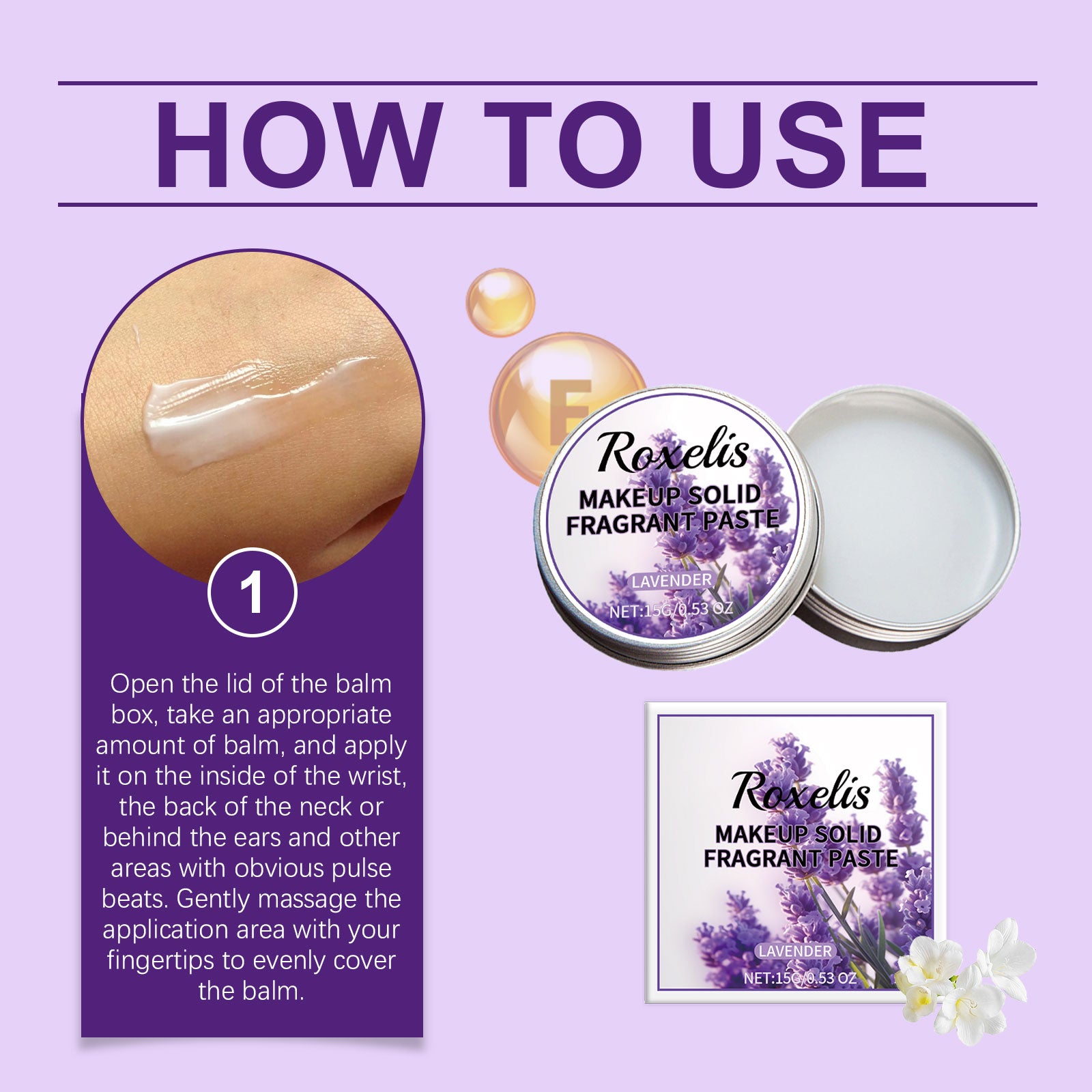 Solid Lavender Balm Natural Elegant Wrist Neck Long-Lasting Light Fragrance Refreshing Atmosphere Pocket Balm