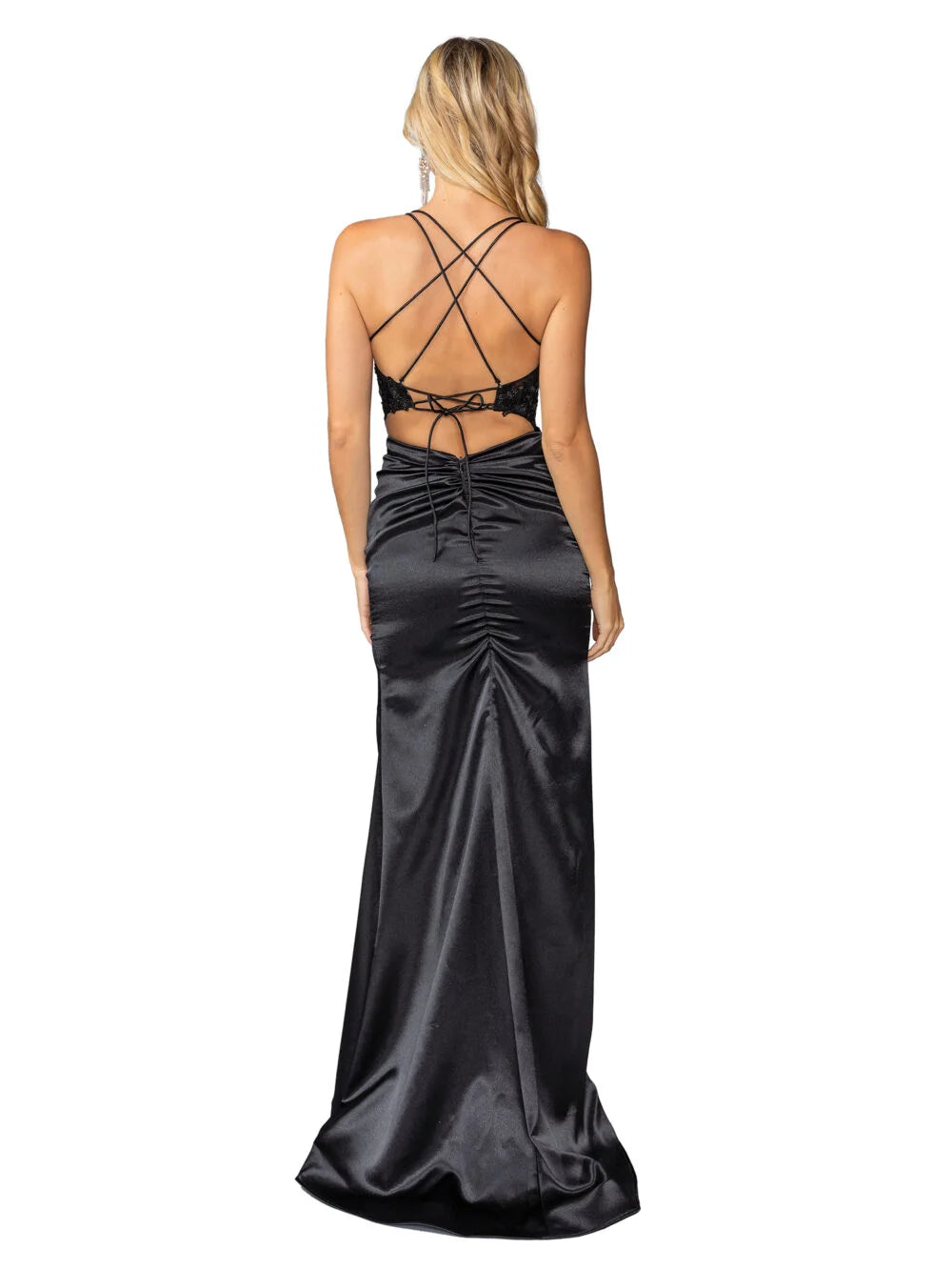 Elegant Floor-Length Satin Gown with Sequin Lace Bodice and Side Slit Prom Dress