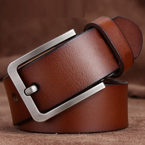 Men's genuine leather belt European and American retro pin buckle belt versatile thick cowhide trouser belt father's day gift