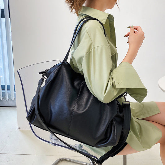 Women's Single-Shoulder Soft PU Korean Style Crossbody Bag - Large Capacity Solid Color Commuter Purse