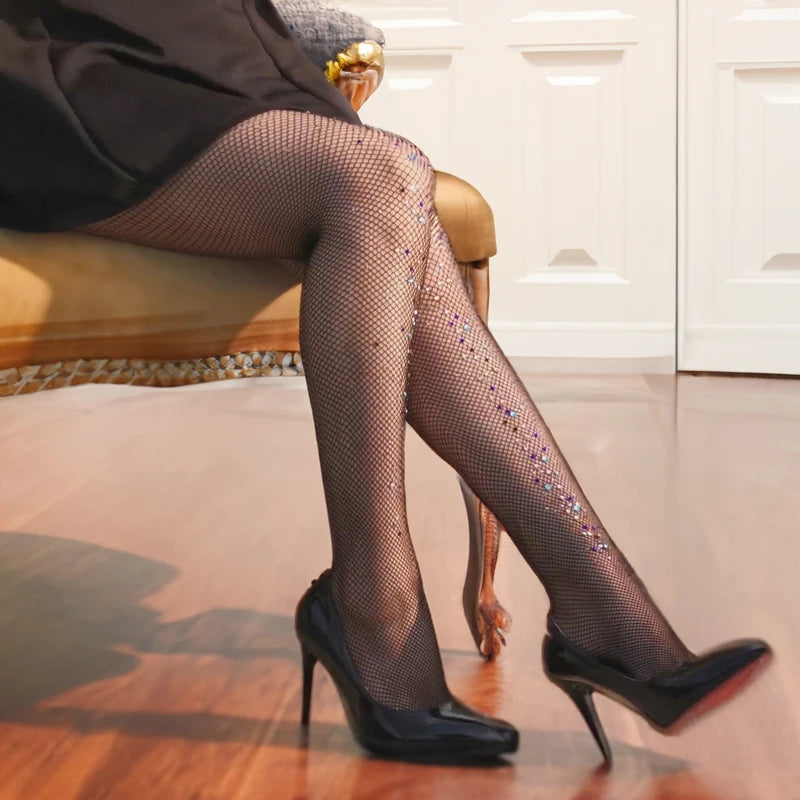 Sexy Women Rhinestones Pantyhose Shiny Diamond Summer Fishnet Tights Transparent Stockings Bling Medias De Mujer Fashion Party
