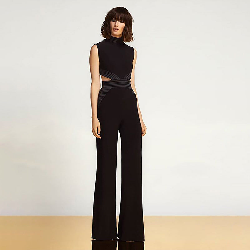 High Waist Jumpsuit Women's Summer Long Temperament Was Thin And Sagging Fashion Suit Wide Leg Jumpsuit