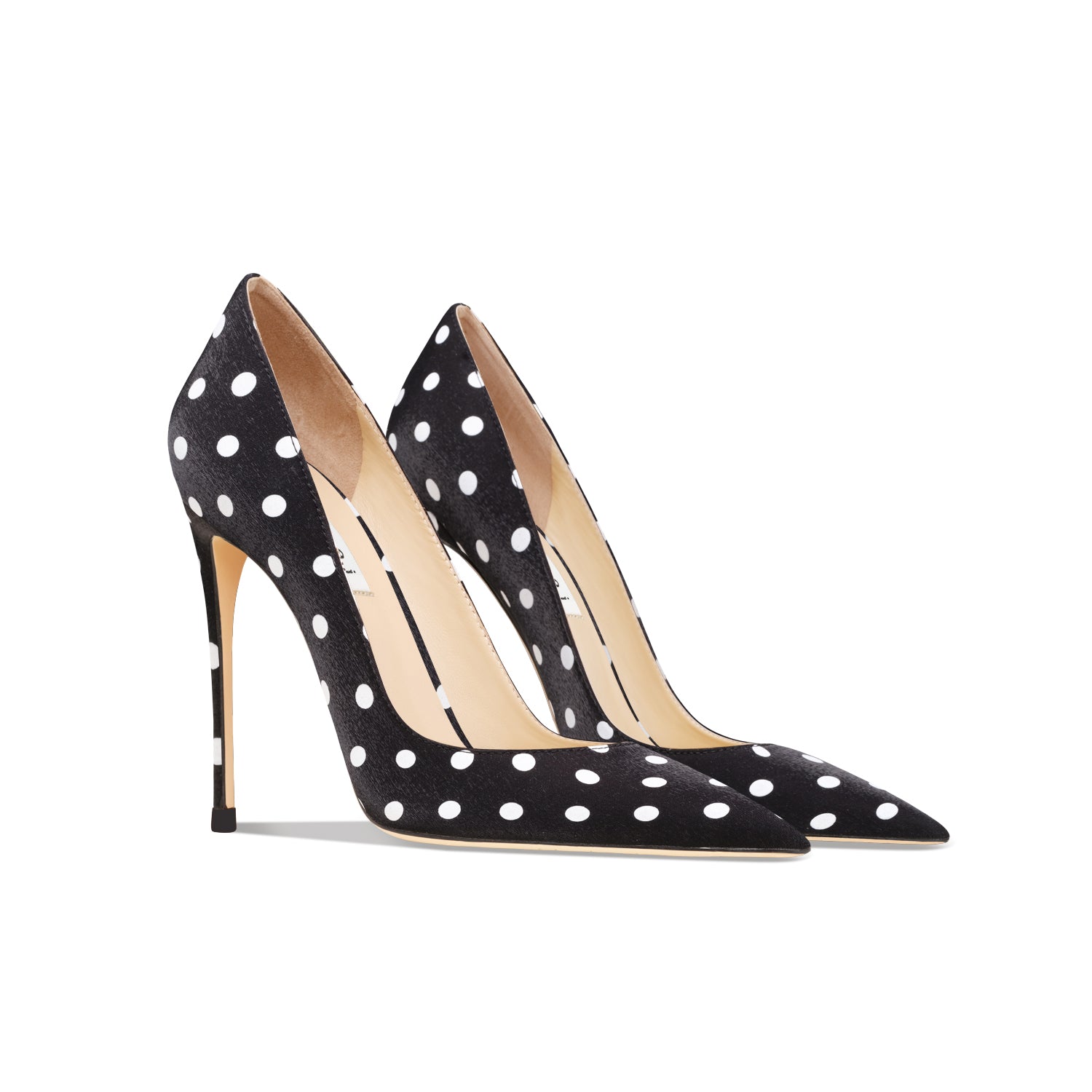 Leather Black Polka Dot High-Heeled Shoes With Thin Heels New French Sexy Satin Banquet Dress Single Shoes
