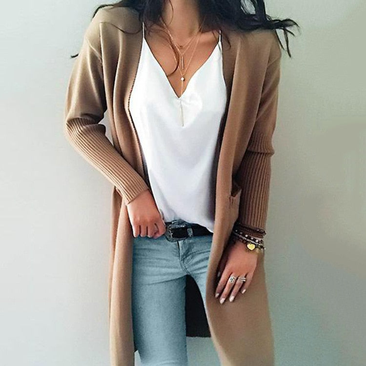 Women knitted long sleeve long sweater cardigan for female women  autumn new overcoat outwear coats