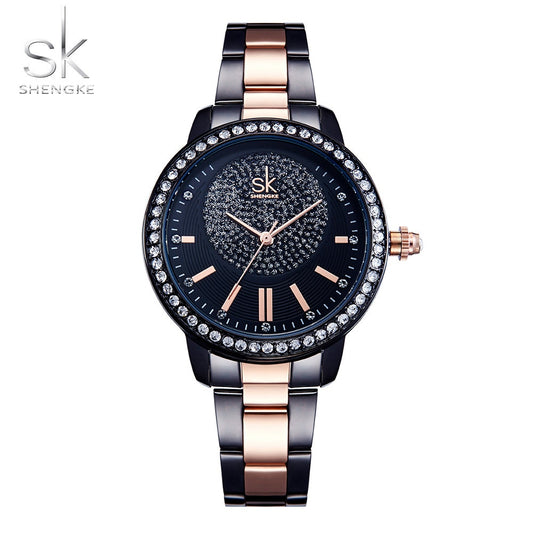 Reloj de oro rosa para mujer, relojes de cuarzo, reloj de pulsera femenino de lujo de cristal de marca superior para mujer 