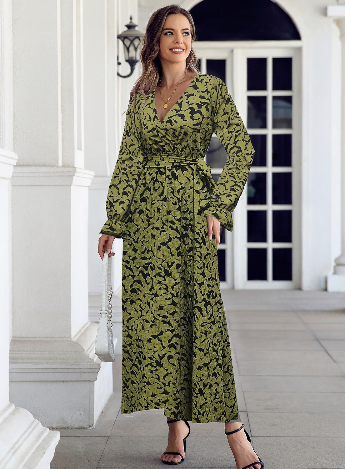 V-neckline long sleeved dress