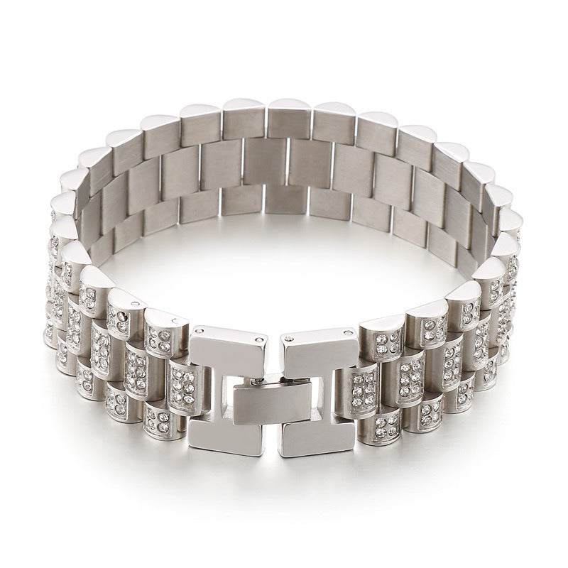 HipHop Tank Diamond Set Men's HipHop Titanium Steel Bracelet