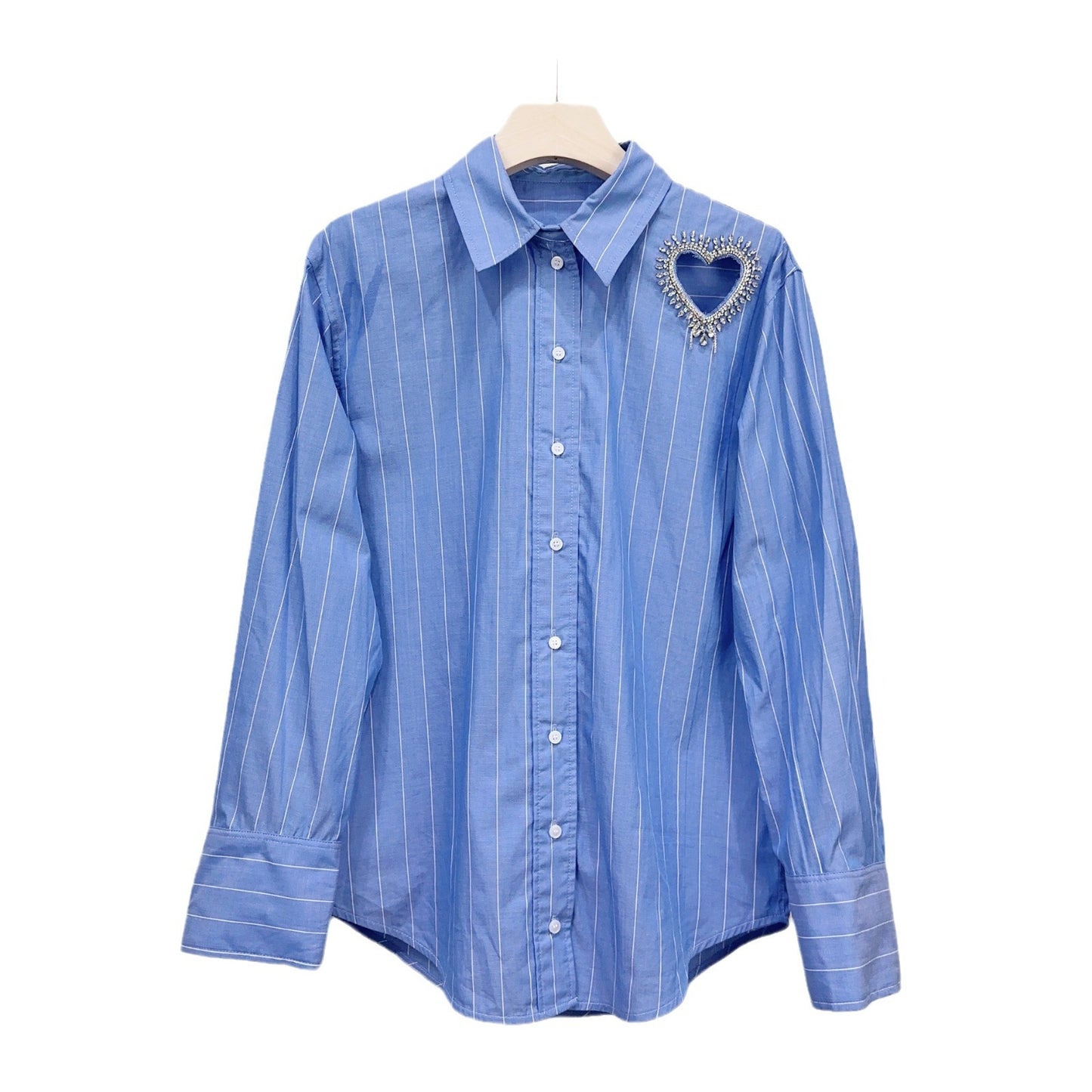 Heavy Industry Design Feeling Love Set Diamond Blue and White Striped Long sleeved Shirt