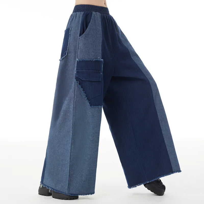 Jeans a gamba larga con cuciture a contrasto Jeans da donna autunno e inverno nuovi Jeans da donna casual alla moda 