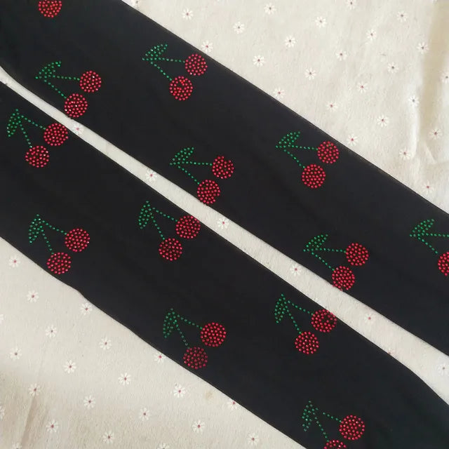 Fashion New Cherry Hot Drill Pantyhose Anti-removal Silk Arbitrary Cut Pantyhose Leggings Character Women's Socks