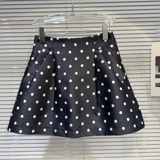 Summer New Items Wave Dot Contrast Color A-line Skirts For Women Temperament Celebrity Hip Wrap Skirt Female