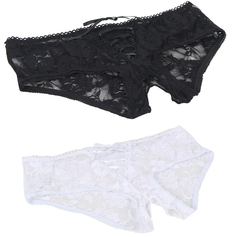 Ohyeahlady Women's Lingerie Crotchless Panties Low-waist Lace Transparent Underwear Strappy Thongs Intimates Femme Erotic Briefs