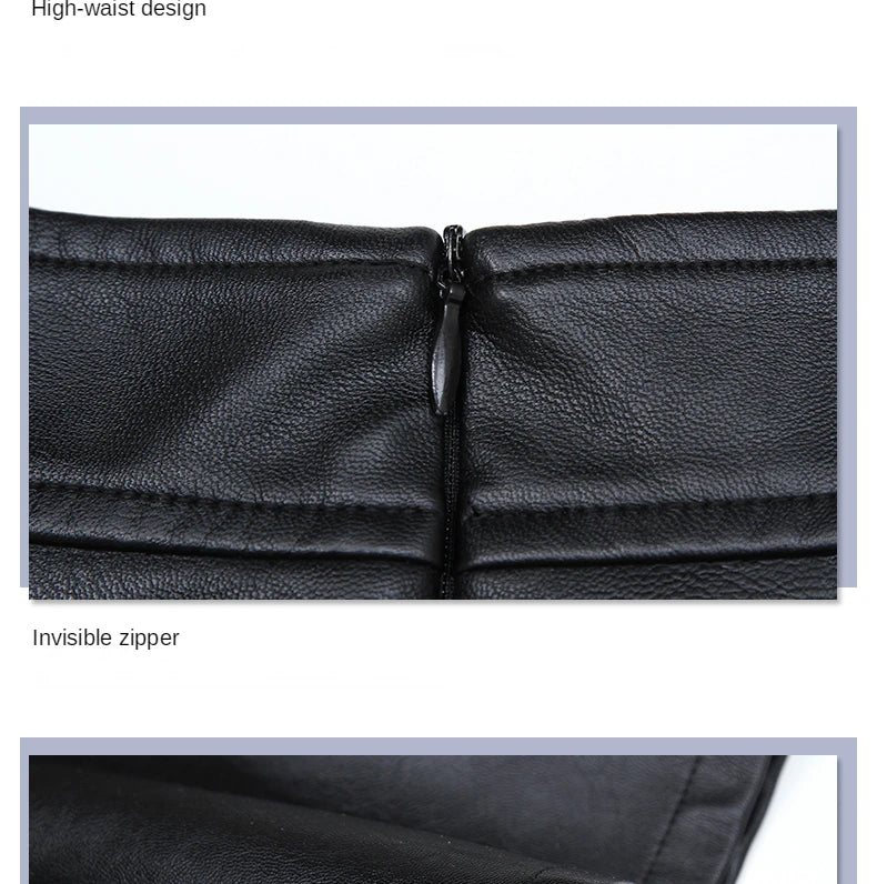 Women Black PU Leather Trumpet Skirt Autumn Winter Office Lady Elegant Chic  High Waist Knee Length  Bodycon Skirts