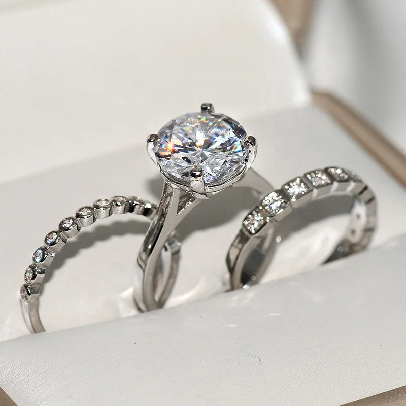 Zircon Stackable Rings Silver Ring Jewelry Group Wedding Engagement Party for Women High Quality 3 Pcs/Set White CLASSIC 5 Pcs