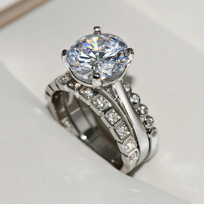Zircon Stackable Rings Silver Ring Jewelry Group Wedding Engagement Party for Women High Quality 3 Pcs/Set White CLASSIC 5 Pcs
