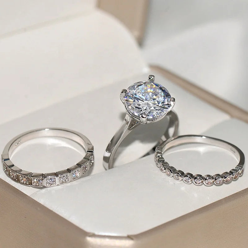 Zircon Stackable Rings Silver Ring Jewelry Group Wedding Engagement Party for Women High Quality 3 Pcs/Set White CLASSIC 5 Pcs