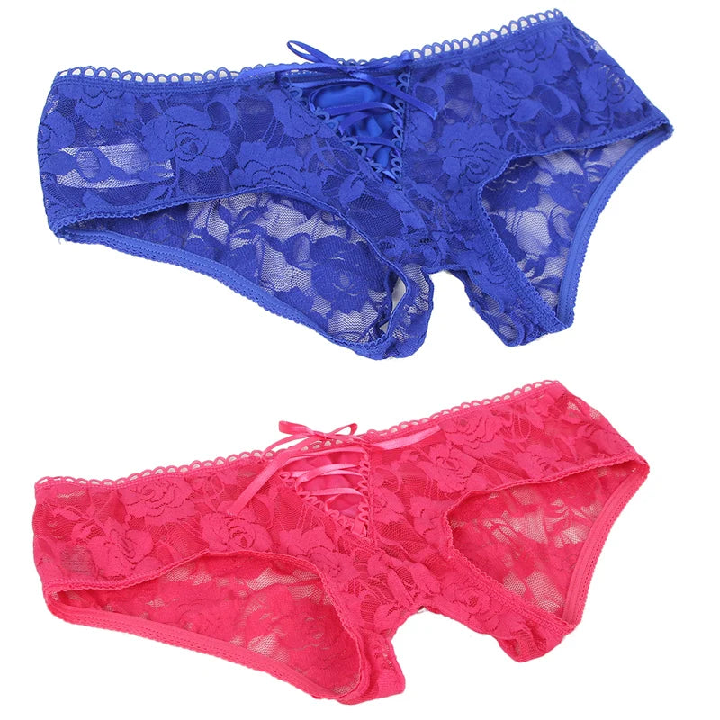 Ohyeahlady Women's Lingerie Crotchless Panties Low-waist Lace Transparent Underwear Strappy Thongs Intimates Femme Erotic Briefs