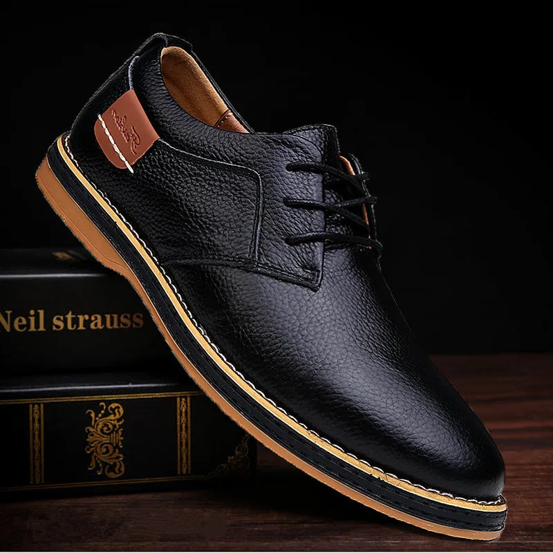 New Men Oxford Genuine PU Leather Dress Shoes Brogue Lace Up Flats Male Casual Shoes