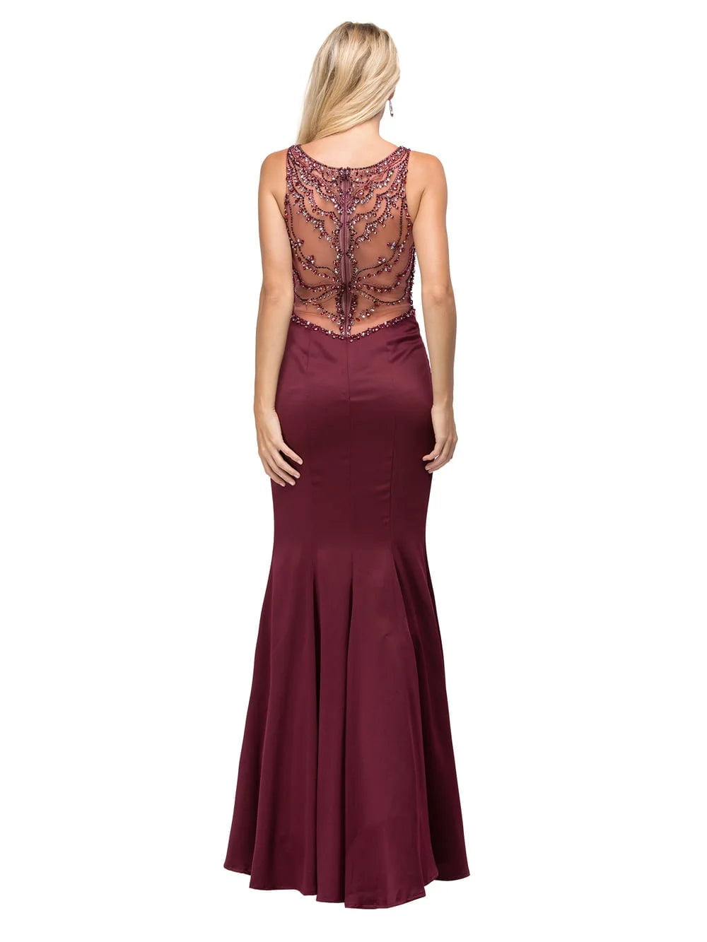 Jewel Neckline Fitted Gown with Beaded Embellishments and Flared Hem Prom Dress