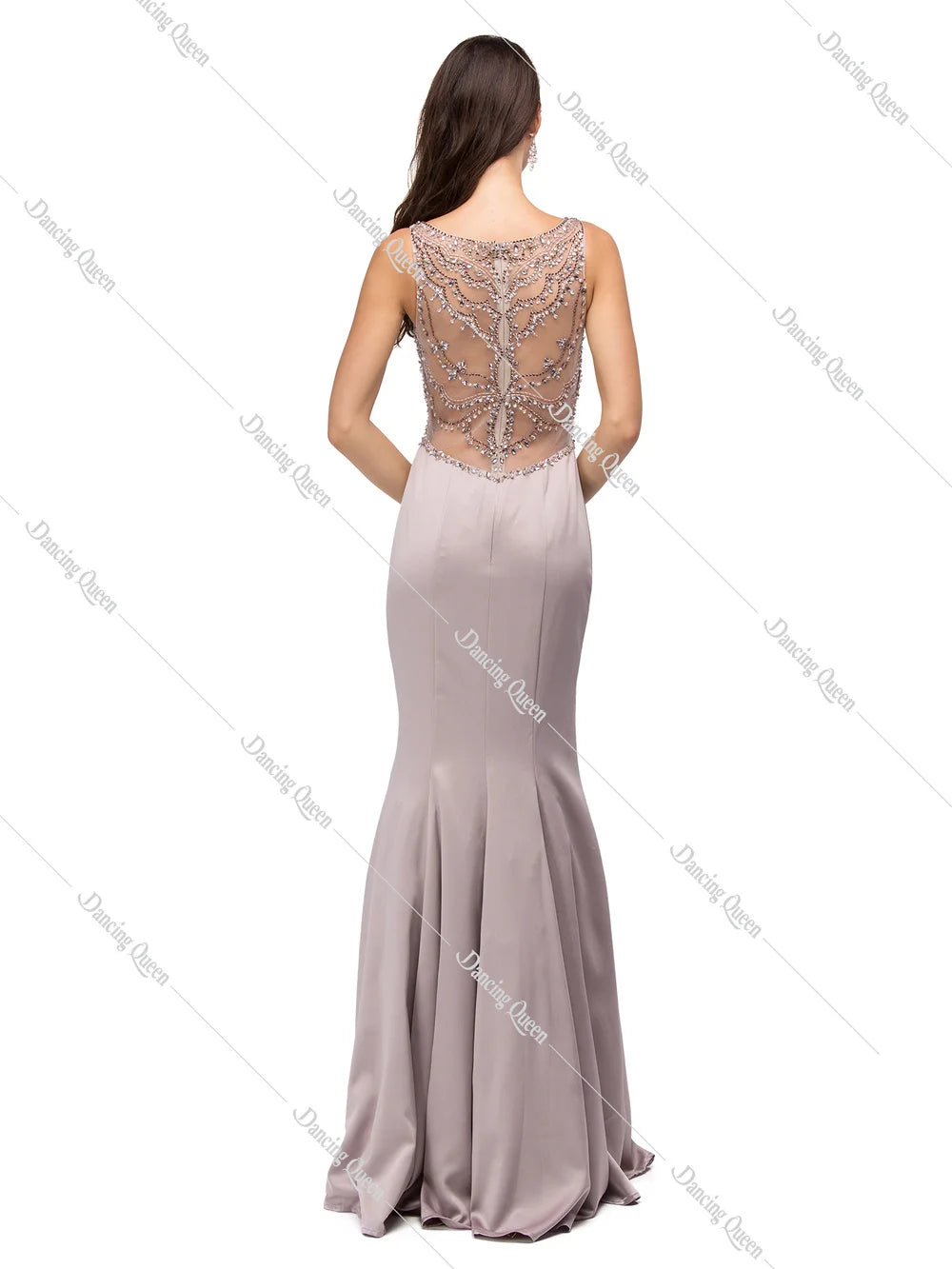 Jewel Neckline Fitted Gown with Beaded Embellishments and Flared Hem Prom Dress