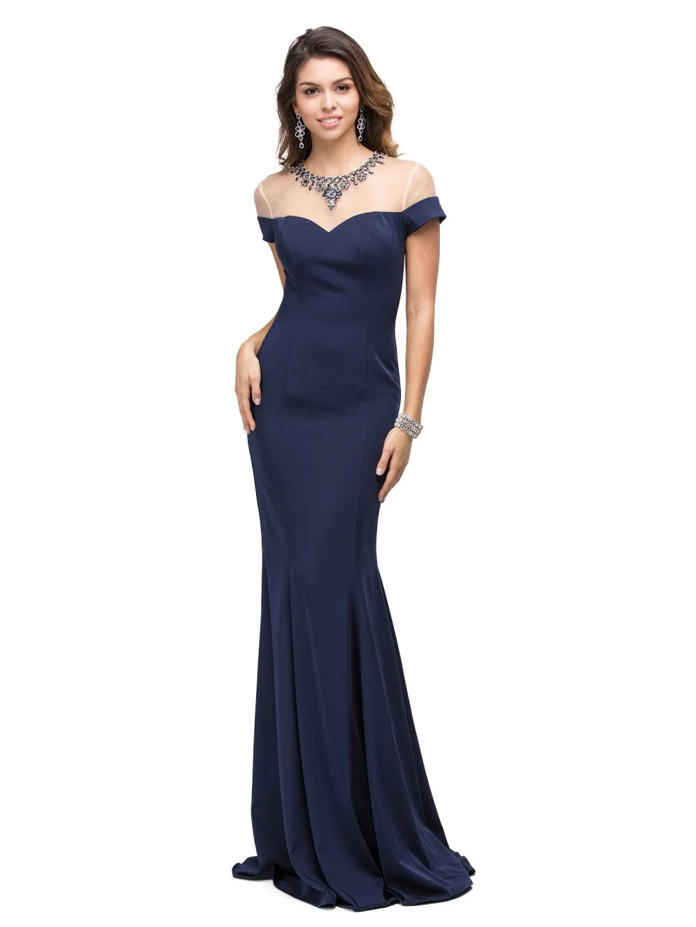 Off-the-Shoulder Mermaid Gown with Sweetheart Neckline and Embellished Collar Detail Prom Dress