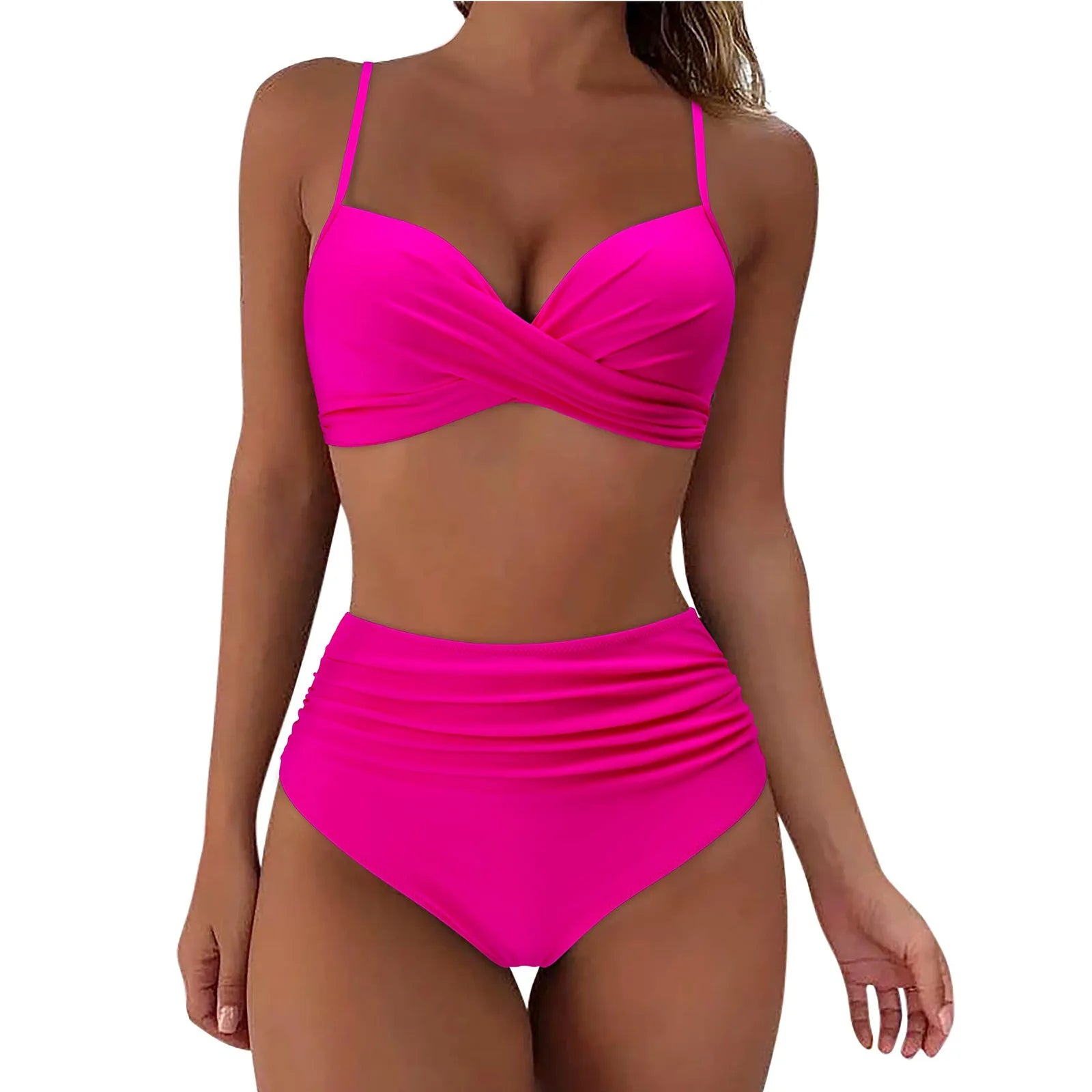Bikini da donna a vita alta Costume da bagno push up sexy in due pezzi Costume da bagno vintage Bikini in due pezzi con stampa a vita alta retrò con increspature