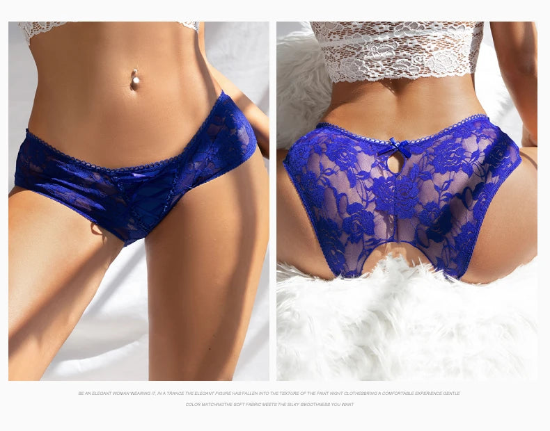 Ohyeahlady Women's Lingerie Crotchless Panties Low-waist Lace Transparent Underwear Strappy Thongs Intimates Femme Erotic Briefs