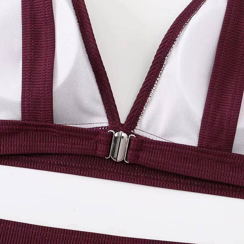 2023 New Sexy V-Neck Ribbed Bikini High Waist Swimsuit Women Solid Push Up Swimwear Female Bathing Suit Bikini Set Beachwear