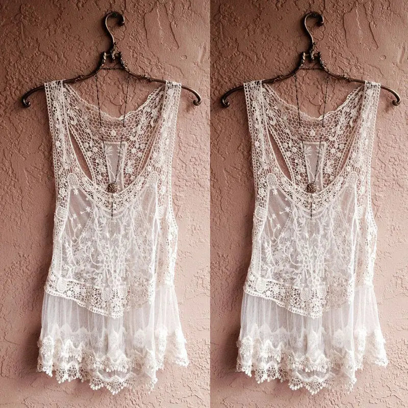 Sexy Swimwear Women White Lace Crochet Beach Dress Bikini Cover-Ups Summer Tunic Bathing Suit Sunshade Beach Dress
