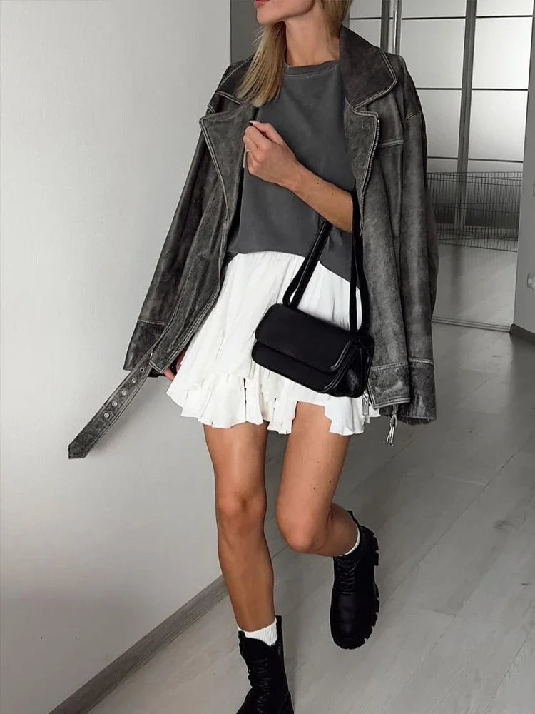 Vintage Street White Mini Skirt A Line High Waist Sexy Fashion Cute Ruffle Black Skirt Elastic Waist Tutu Short Skirts for Women