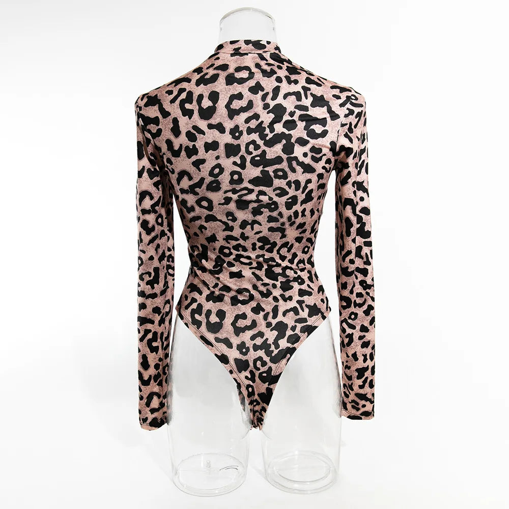 Sexy Leopard Shapewear Top Donna Body Shaper Tuta Perizoma One Piece Chic Manica lunga Lingerie Bodycon Body Abiti autunnali