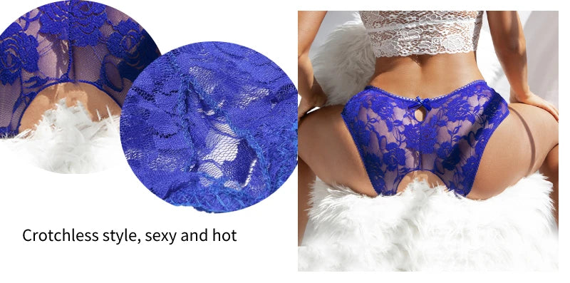 Ohyeahlady Women's Lingerie Crotchless Panties Low-waist Lace Transparent Underwear Strappy Thongs Intimates Femme Erotic Briefs