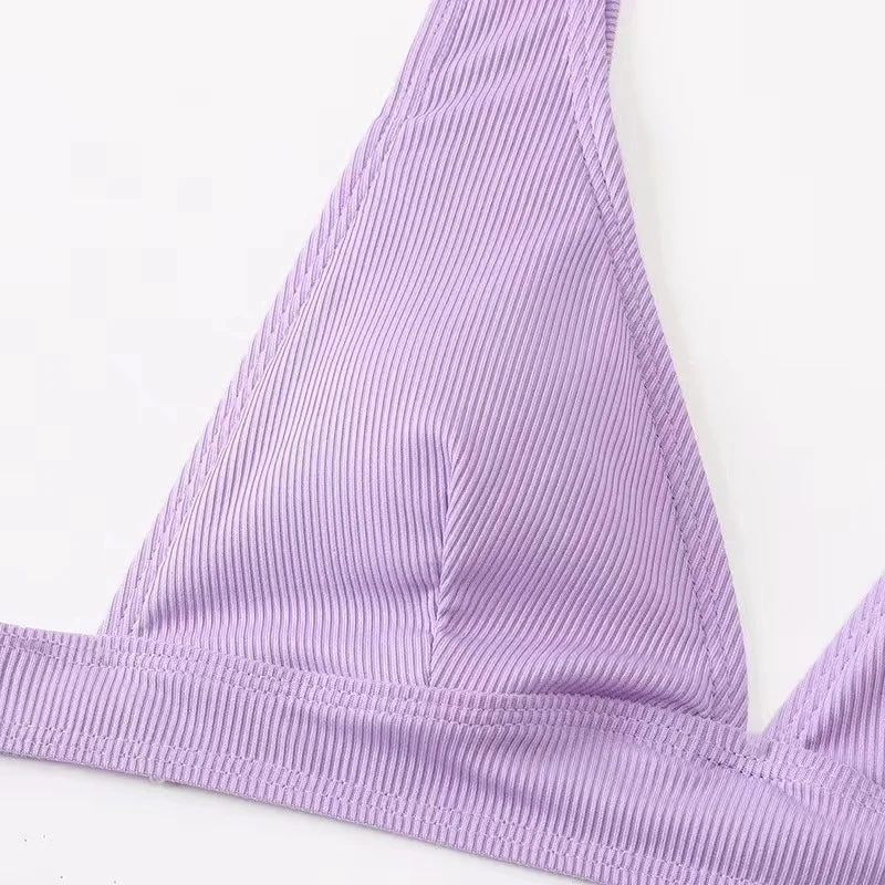 2023 New Sexy V-Neck Ribbed Bikini High Waist Swimsuit Women Solid Push Up Swimwear Female Bathing Suit Bikini Set Beachwear