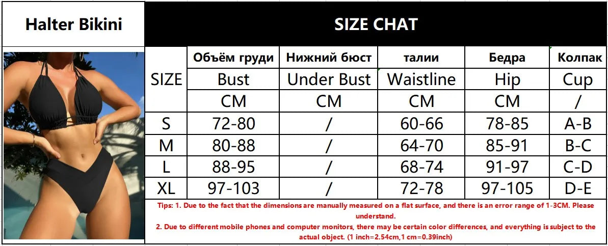 Plus Size Beach Bikini Nero Sexy Halter Bikini Push Up Costume da bagno 2 pezzi Bikini Set 2023 Estate Donna Costumi da bagno Costumi da bagno