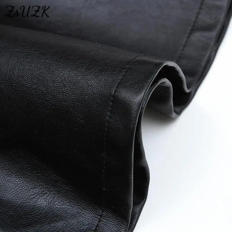 Women Black PU Leather Trumpet Skirt Autumn Winter Office Lady Elegant Chic  High Waist Knee Length  Bodycon Skirts