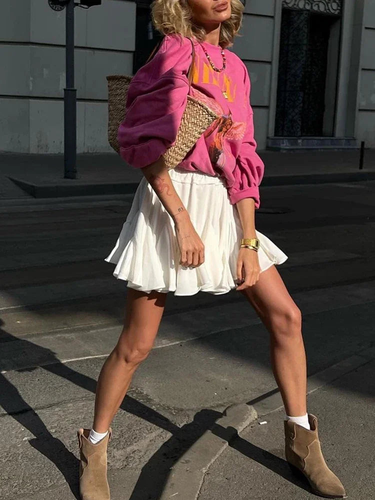 Vintage Street White Mini Skirt A Line High Waist Sexy Fashion Cute Ruffle Black Skirt Elastic Waist Tutu Short Skirts for Women