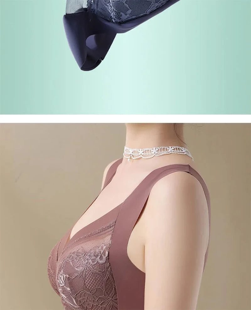 L-6L Women Large Bra Push Up Ice Silk Seamless upper Bralette Lace Wireless Summer Bras Plus Size Top Lingerie Underwear 15019