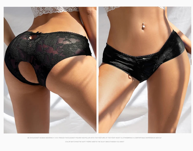 Ohyeahlady Women's Lingerie Crotchless Panties Low-waist Lace Transparent Underwear Strappy Thongs Intimates Femme Erotic Briefs