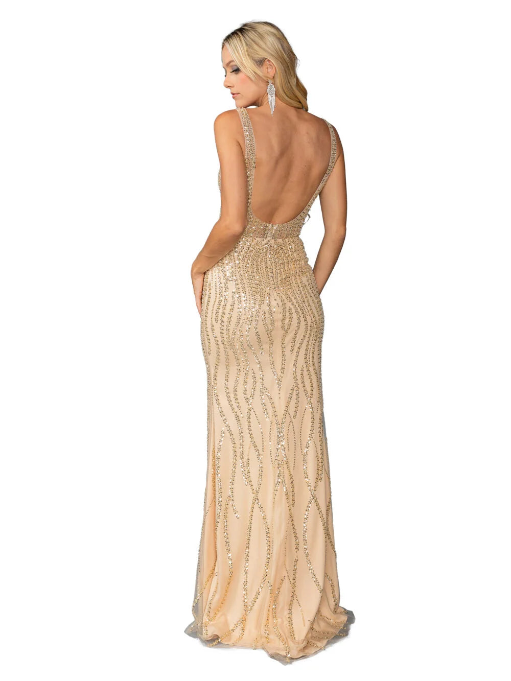 Sequin-Embellished Gown with V-Neckline and High Slit Detail Prom Dress